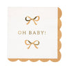 White napkin with gold bows and 'OH BABY!' text on a white background