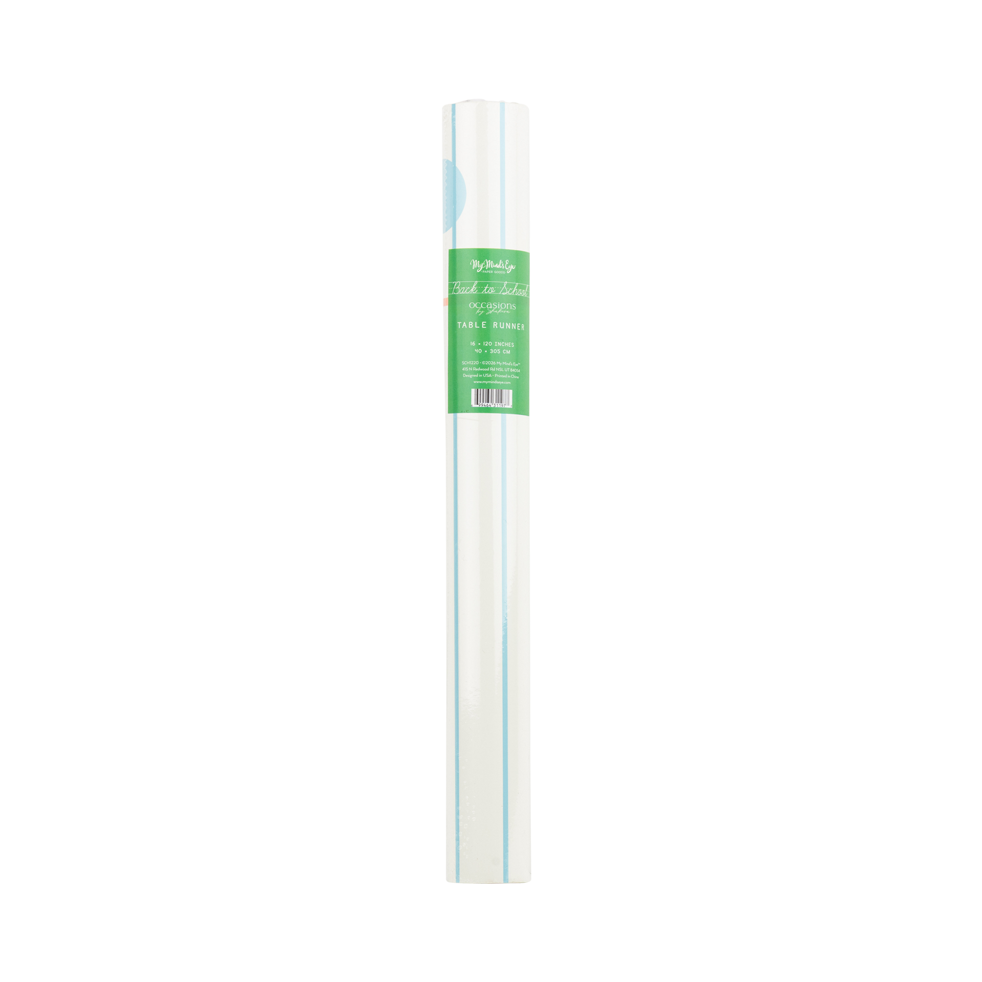Roll of white paper with a green label on a white background