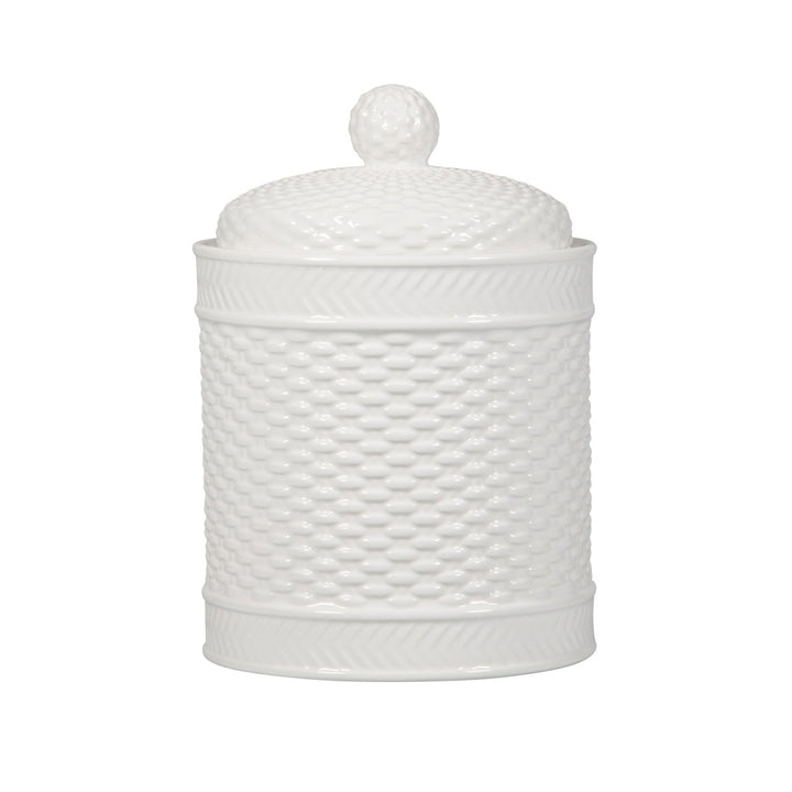Basketweave White Round Canisters