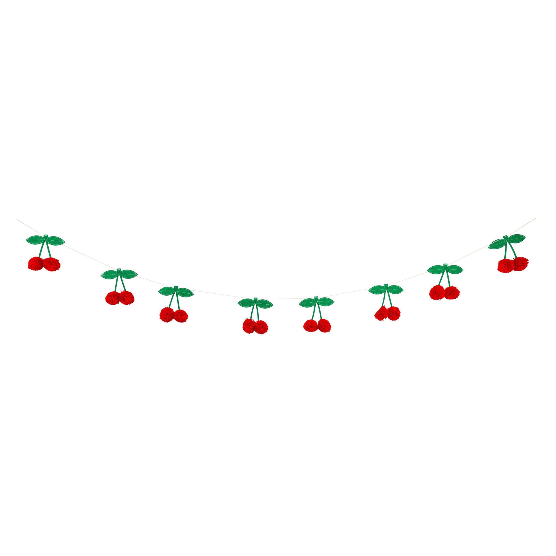Cherries banner with green leaves on a white background