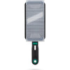 Mandoline with clear plastic cover and black handle on a white background