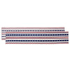 A  table runner with a patriotic red white and blue striped pattern featured on a white background.