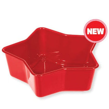 Red star-shaped bowl with a 'New' label on a white background