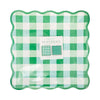Green and white checkered plate with scalloped edge and 'St. Patrick's' label.