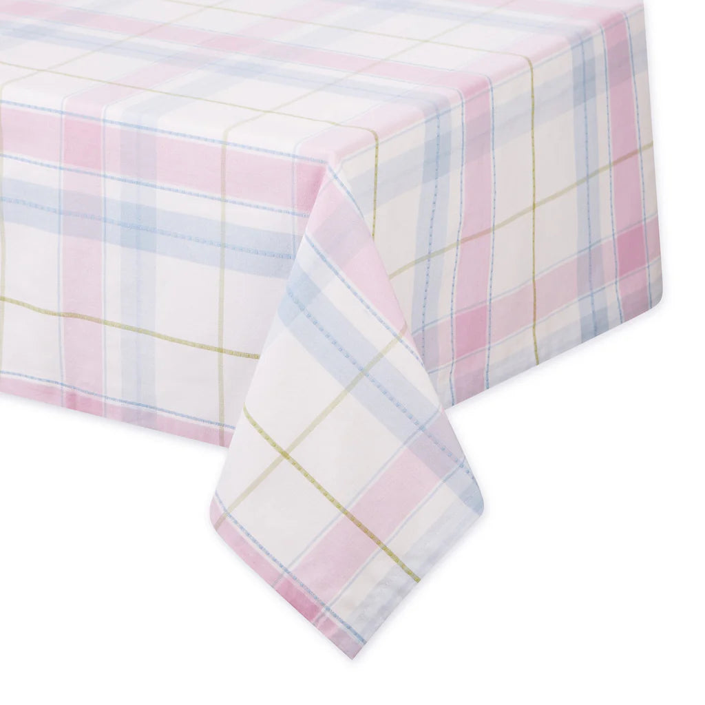Checkered tablecloth with pastel colors on a white background