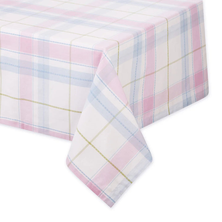 Checkered tablecloth with pastel colors on a white background