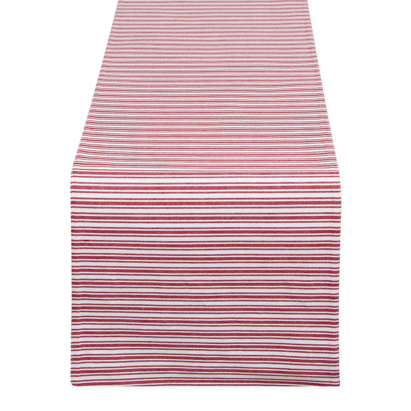 Red and white striped fabric table runner on a white background