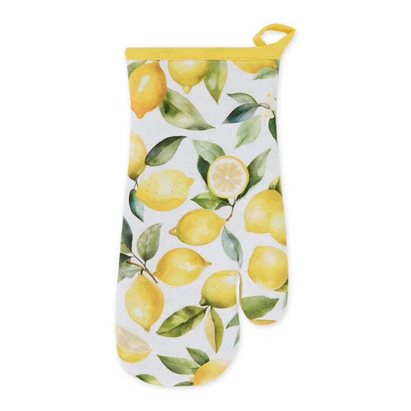 Oven mitt with lemon pattern on a white background