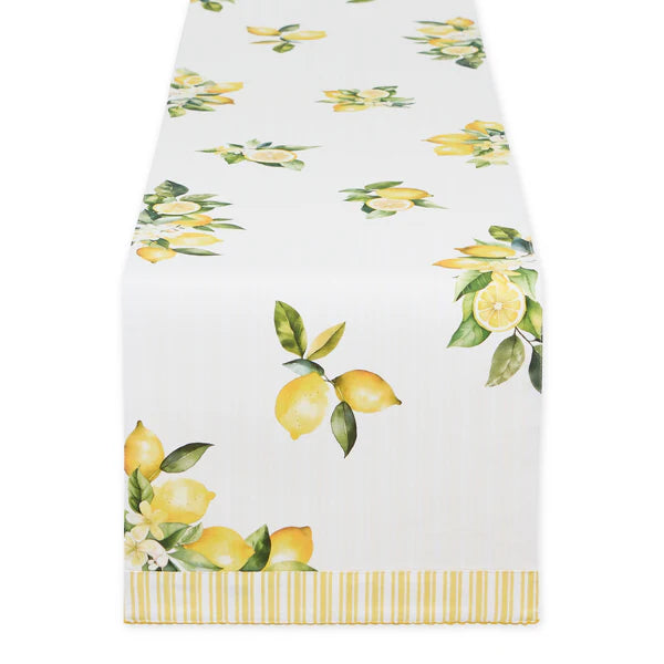 Table runner with lemon pattern on a white background