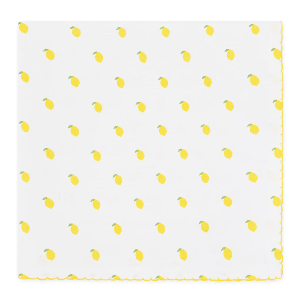 White napkin with yellow lemon pattern