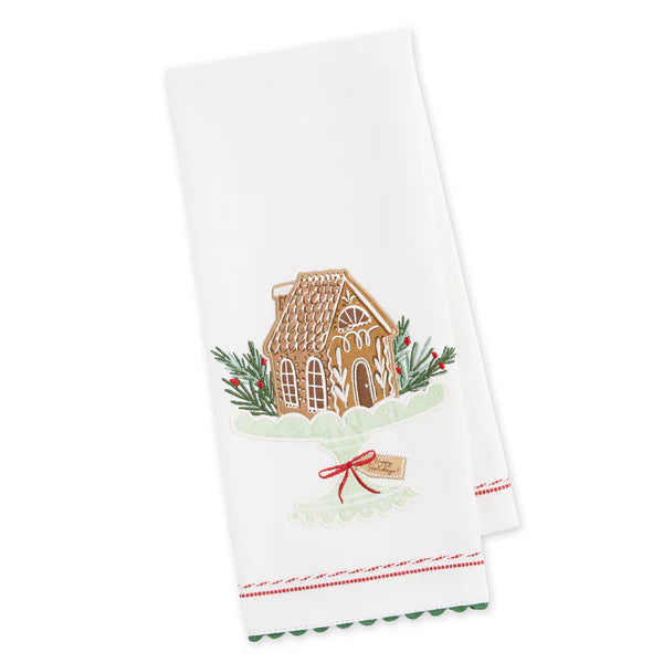 Gingerbread House Embellished Dishtowel