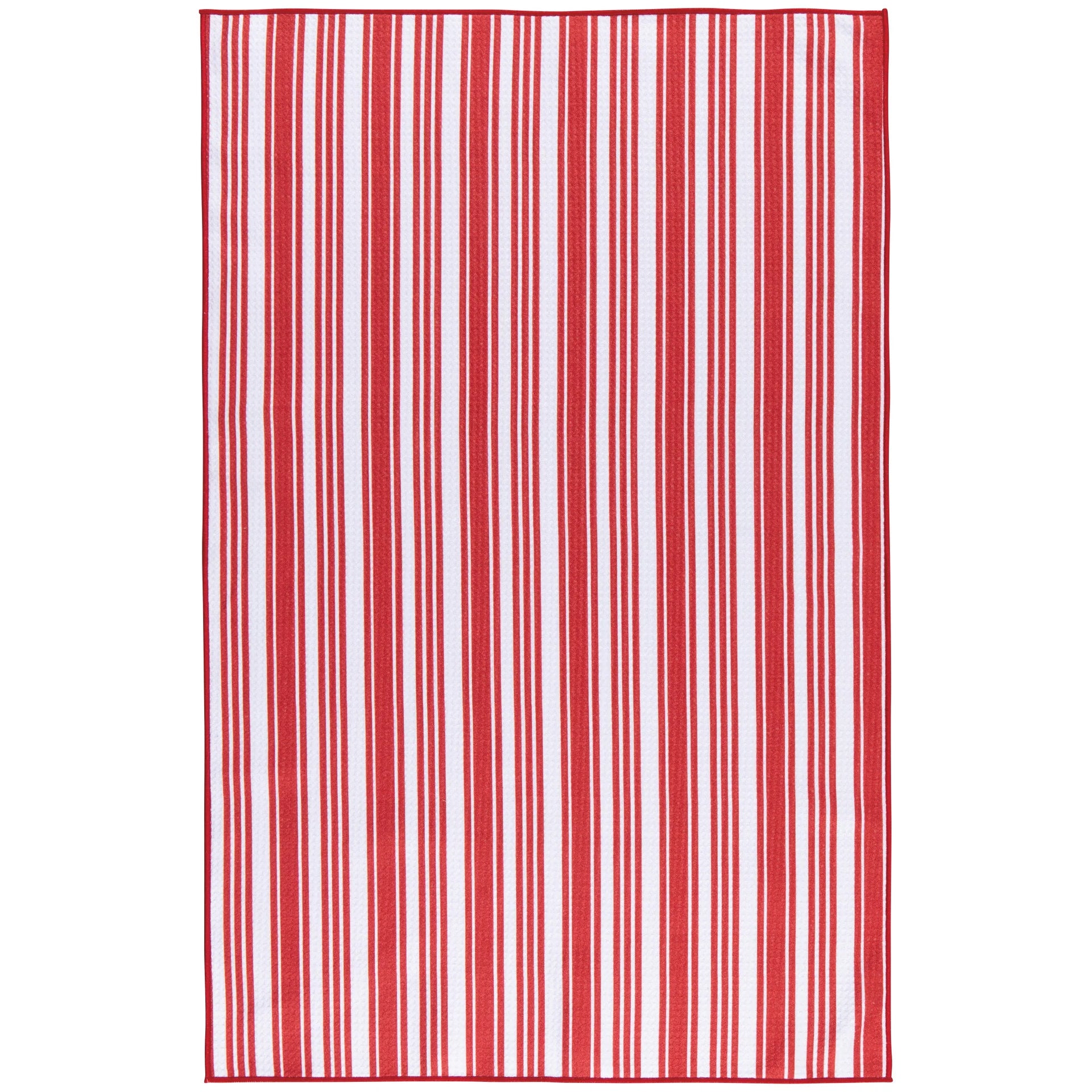 Red and white striped towel on a white background