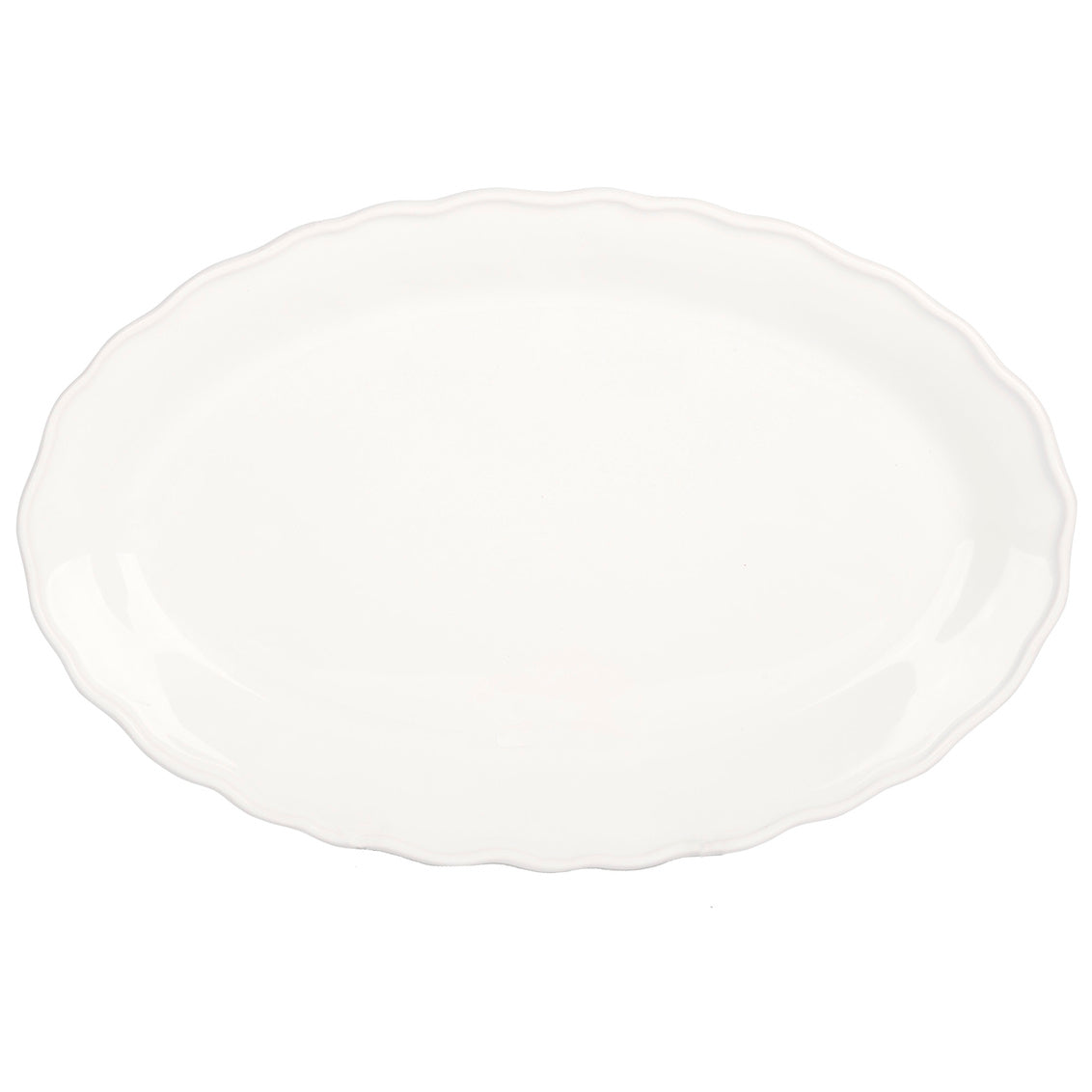 White platter with ruffle edge on a white background