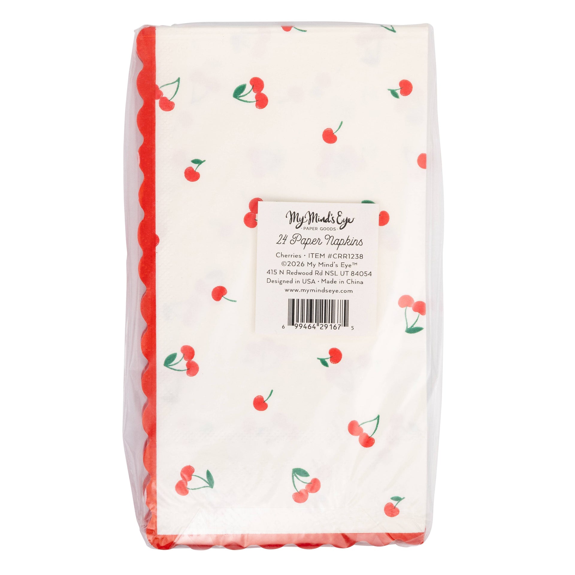 Pack of paper napkins with cherry design on a white background
