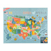 Colorful map of the United States with state icons on a blue background