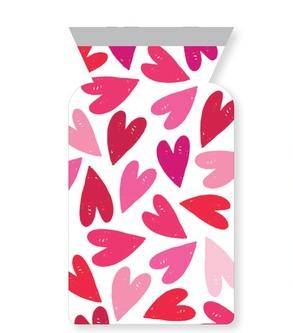Pink and red heart pattern cello bag on a white background