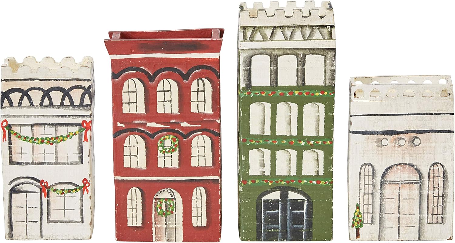 3-1/2"L x 4"H Hand-Painted Mango Wood Row House
