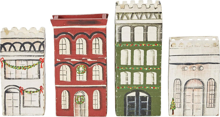 3-1/2"L x 4"H Hand-Painted Mango Wood Row House