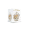 Light-up porcelain nativity ornament in packaging on a white background