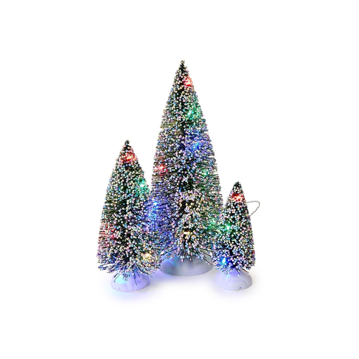 All Lit Up Set of 3 LED Bottlebrush Trees