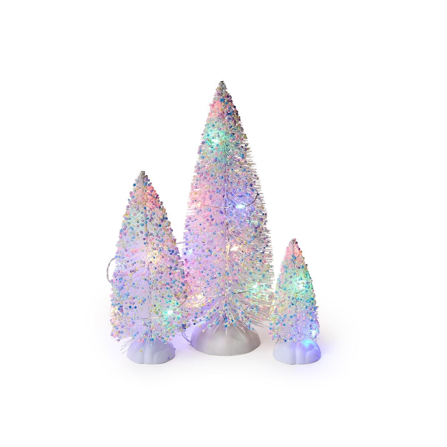 All Lit Up Set of 3 LED Bottlebrush Trees