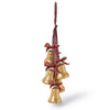 Gold bells with red plaid ribbon on a white background