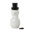Snowman-shaped pepper grinder with a black top hat on a white background