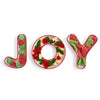 Decorative letters spelling 'JOY' filled with candy on a white background