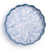 Decorative plate with blue floral and bird pattern on a white background