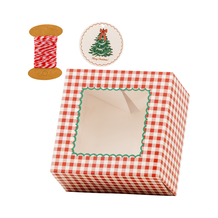 Red Gingham Window Cookie Boxes with Christmas Tree Tags