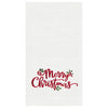 White textured towel with 'Merry Christmas' text in red and green on a white background