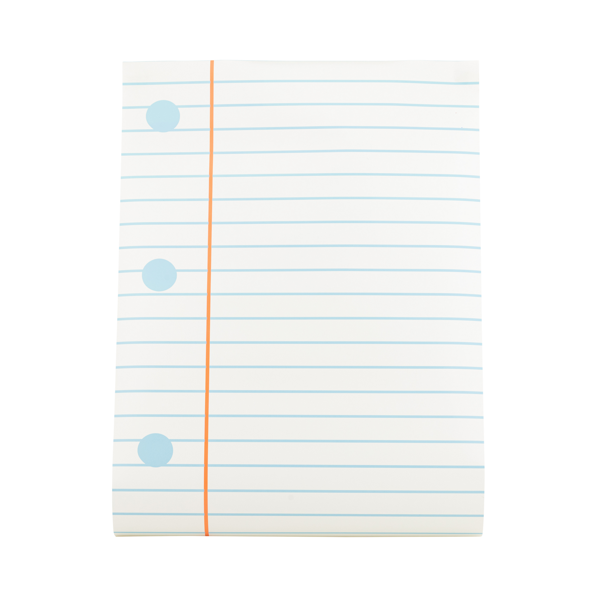 Sheet of paper table runner with blue lines and two blue dots on a white background