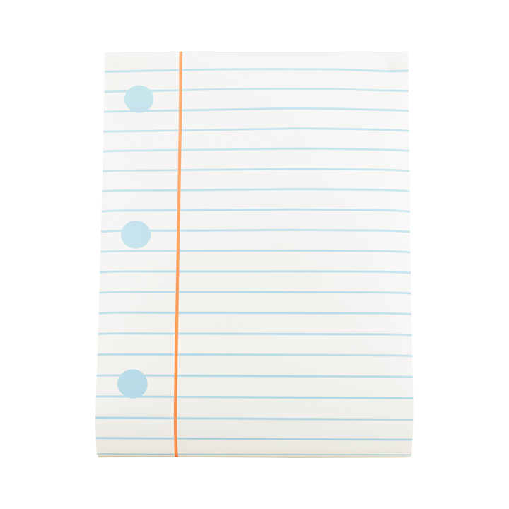 Sheet of paper table runner with blue lines and two blue dots on a white background
