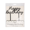 Black cake topper featuring the message Happy Birthday in packaging on a white background