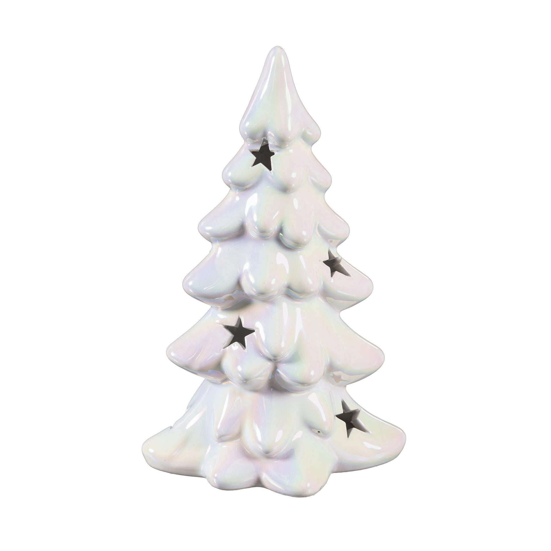 Season to Sparkle Ceramic Iridescent Tree with Star Cut Outs or Deer
