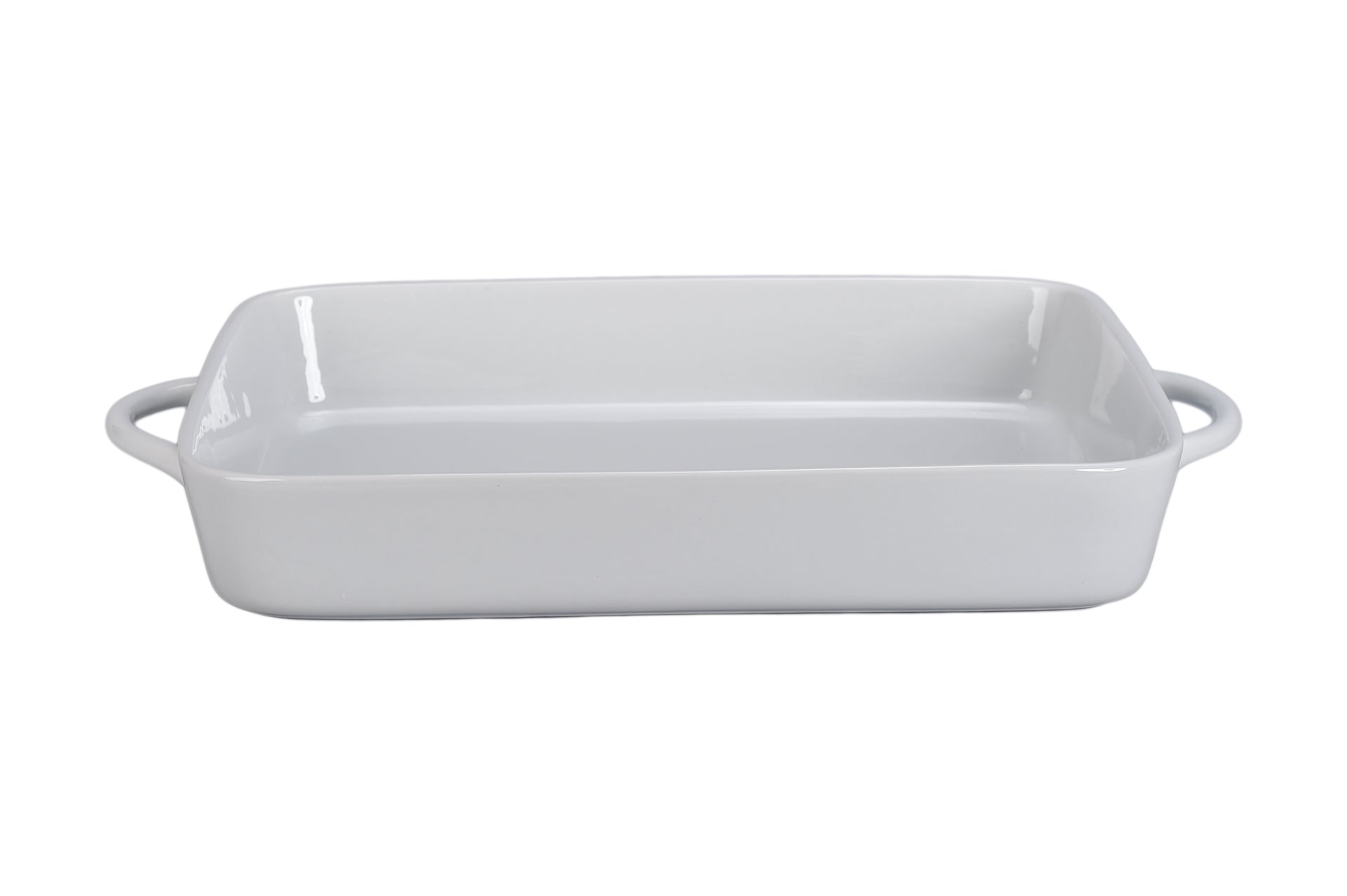 White rectangular baking dish on a white background