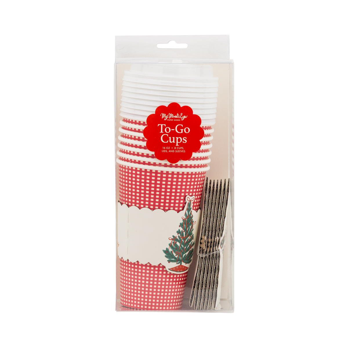 Red Gingham Christmas Tree 16oz Paper To Go Cups