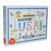 Puzzle box with illustrations of USA landmarks and 'greetings from the USA' text.