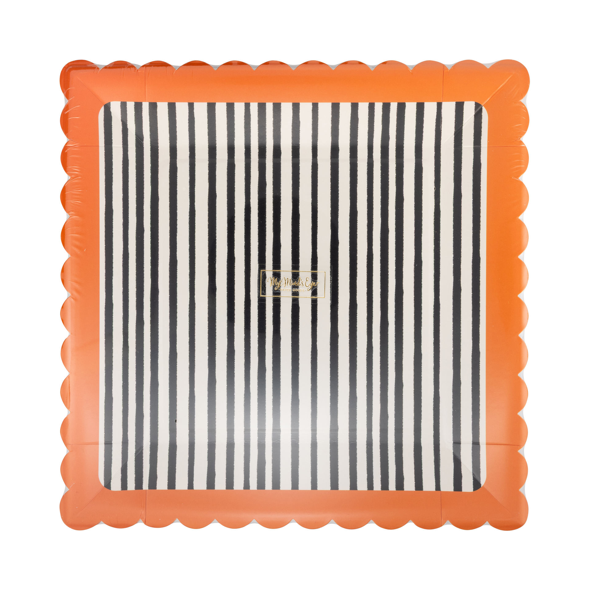 Black and Cream Stripes Scalloped 10" Plate
