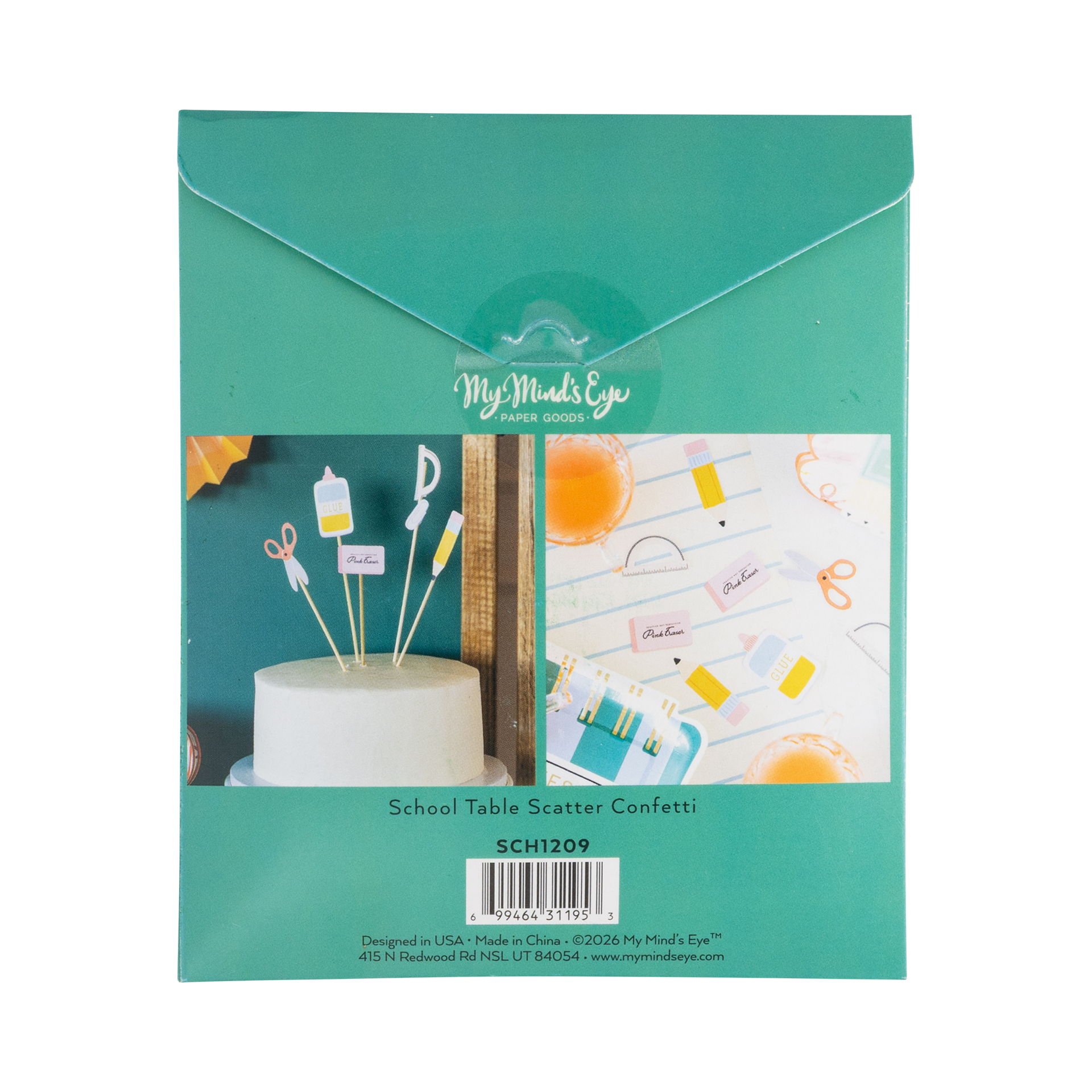 Packaging of My Mind's Eye paper goods with illustrations on a teal background