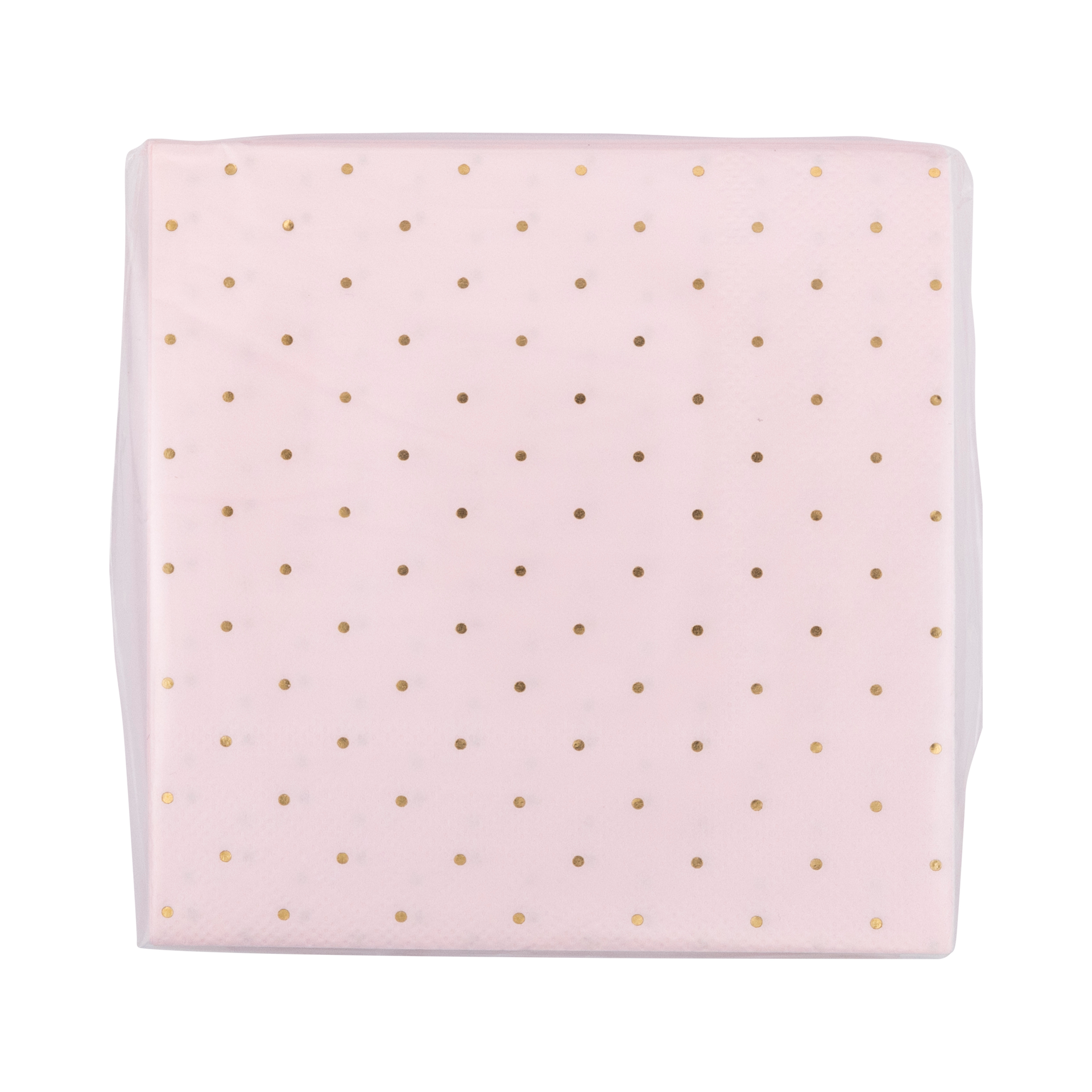 Pink napkin with gold polka dots on a white background