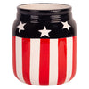 Ceramic jar with American flag design on a white background