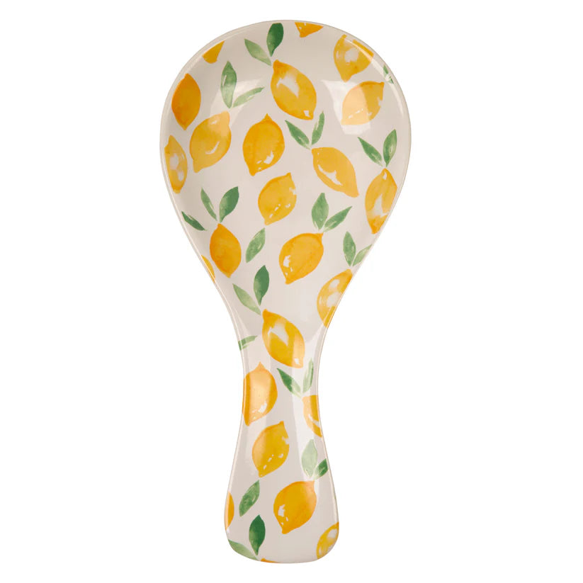 Spoon rest with lemon pattern on a white background