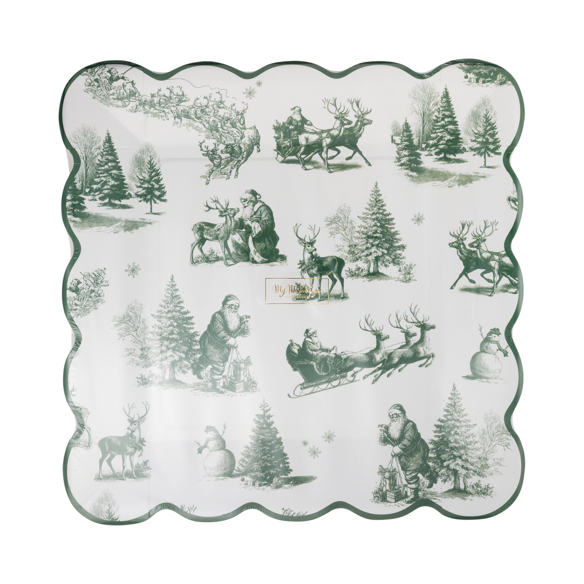 Green Christmas Toile 9" Paper Dinner Plates