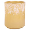 Yellow utensil crock with textured surface on a white background