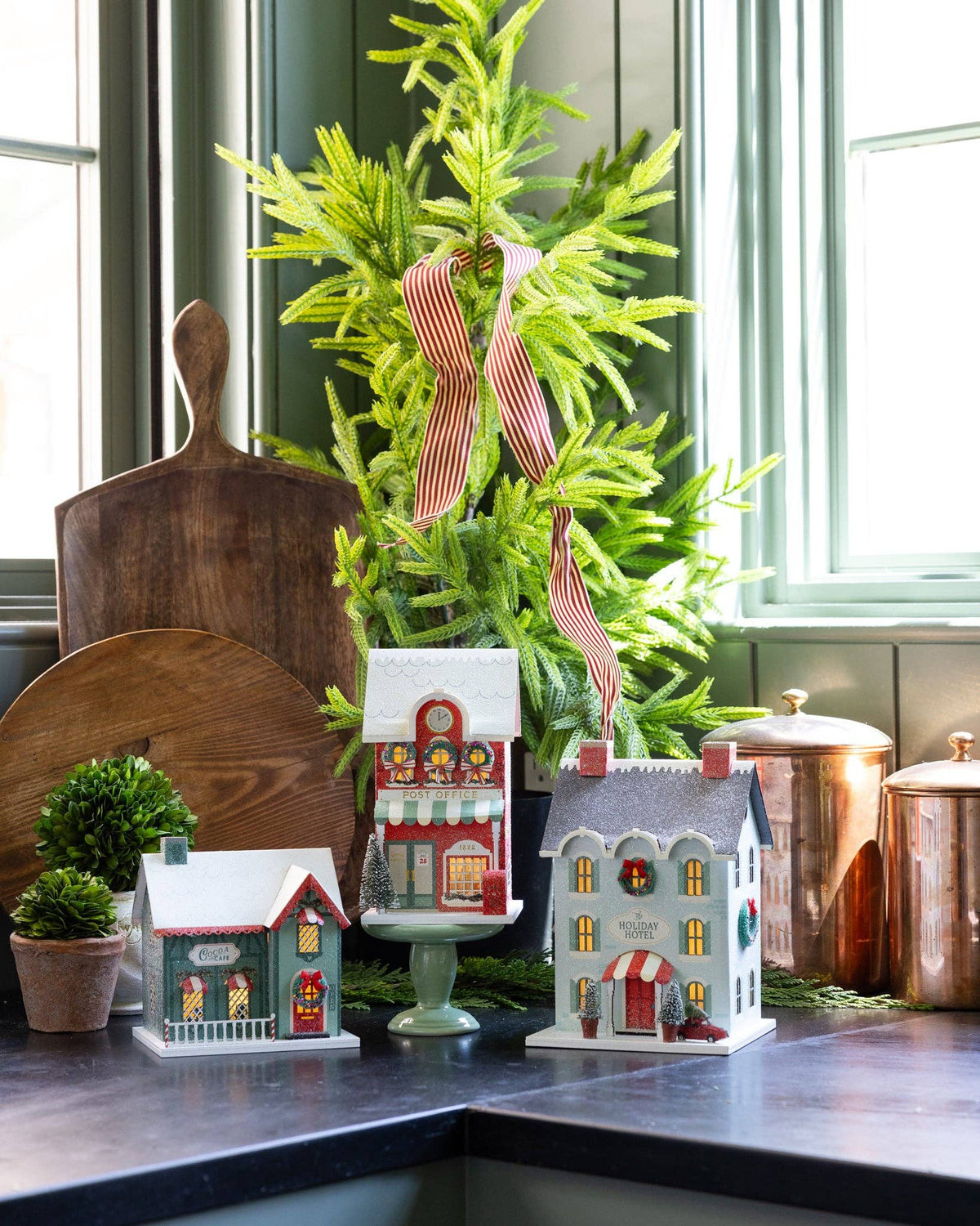 Red Post Office Light Up Christmas Village House