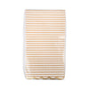 Package of tan and white striped napkins on a white background