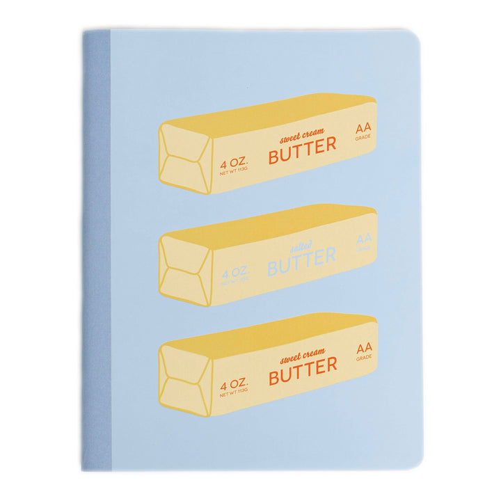 Notebook with illustrations of butter bars on a light blue background