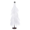 White feathered Christmas tree with a star on top on a white background.