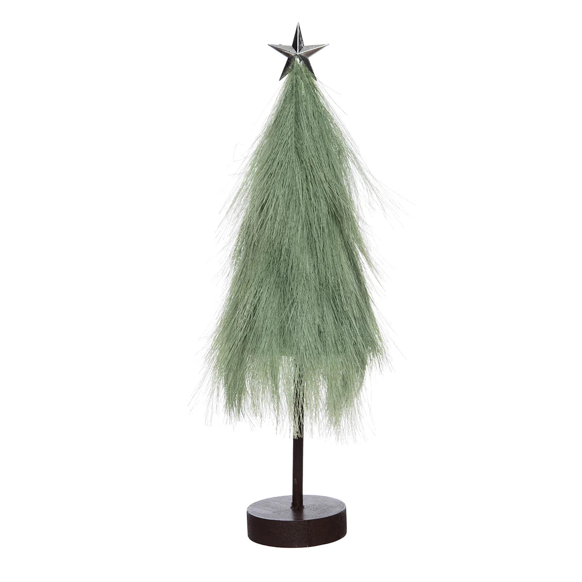 Green feathered tree with a star on top on a white background